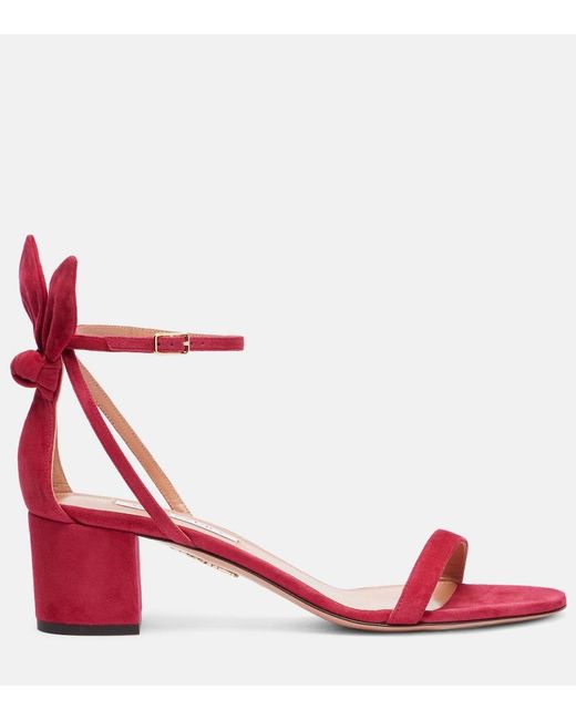 Aquazzura Red Bow Tie 50 Suede Sandals