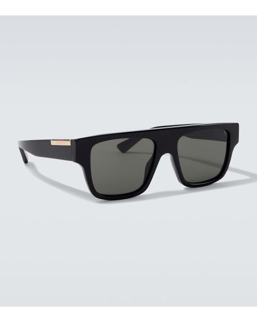 Gucci Black Web Stripe Flat-Top Sunglasses for men