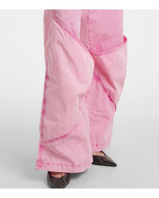 The Attico Pink Mid-Rise Cotton Canvas Wide-Leg Pants