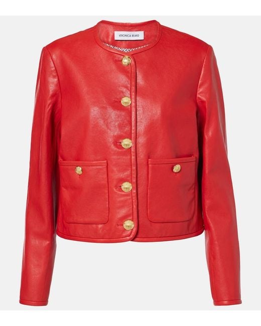 Veronica Beard Red Andrea Leather Jacket