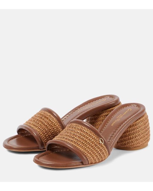 Gianvito Rossi Brown Marbella Leather-Trimmed Raffia Mules
