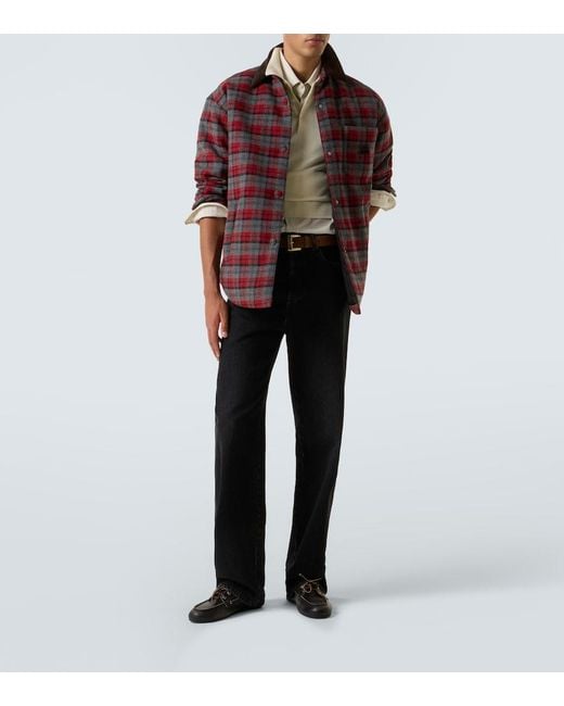 Miu Miu Red Plaid Virgin Wool Down Overshirt for men