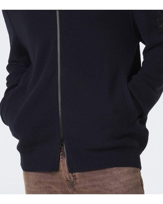 Stone Island Blue Compass Badge Virgin Wool Zip-Up Cardigan for men