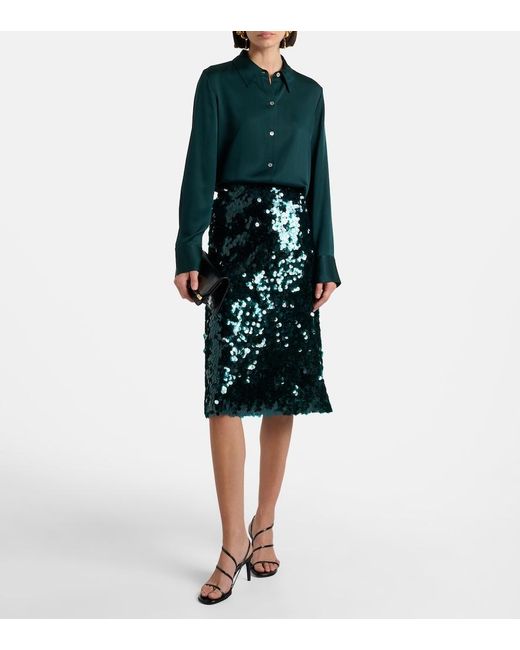 Vince Green Lucite Sequined Midi Skirt
