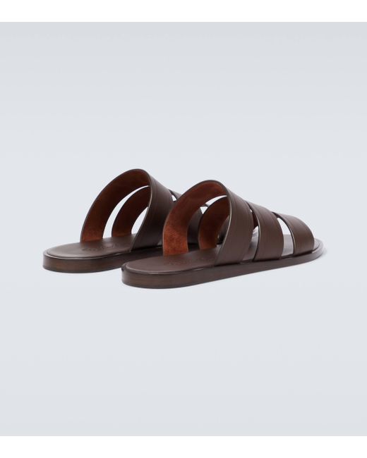 Loro Piana Brown Naha Leather Slides for men