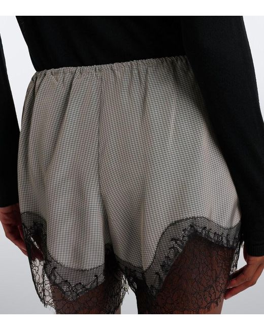 Frankie Shop Gray Dalia Checked Lace-Trimmed Satin Shorts