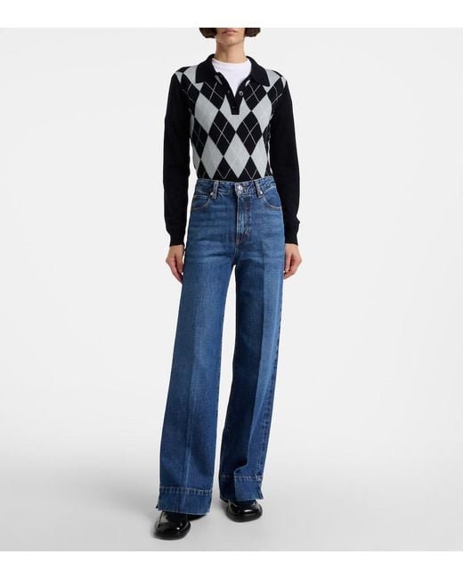 FRAME Blue Slice High-Rise Flared Jeans