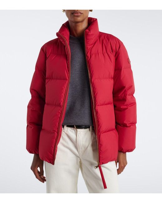 Moncler Red Leather-Trimmed Down Jacket