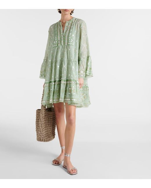 Juliet Dunn Green Besticktes Minikleid aus Baumwolle