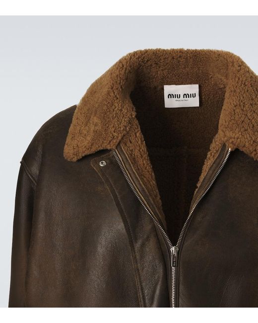 Miu Miu Brown Shearling-Lined Leather Blouson Jacket for men