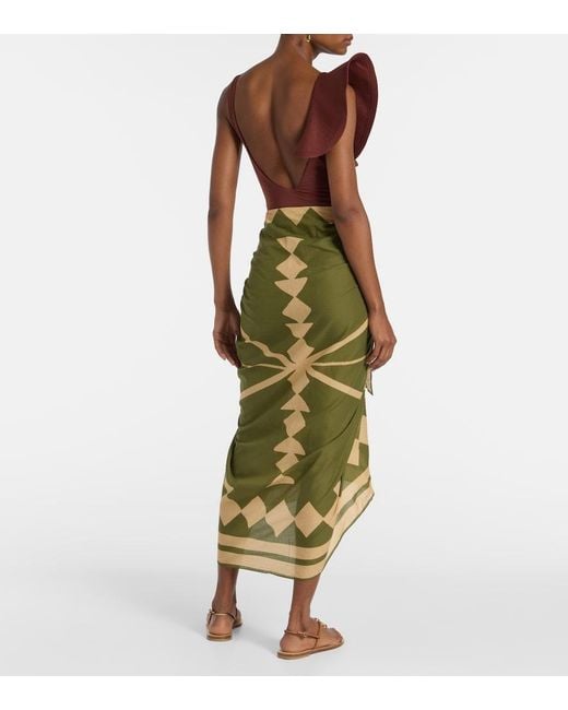 Johanna Ortiz Green Cotton Printed Beach Cover-Up