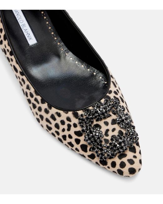 Manolo Blahnik Black Hangisi Calf Hair Ballet Flats