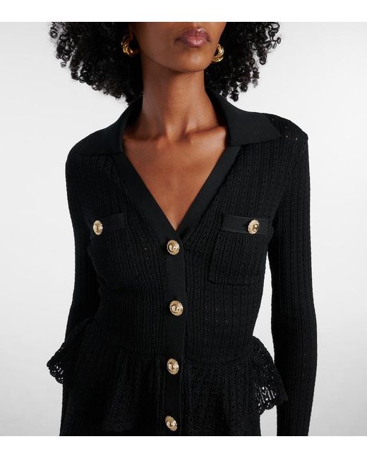 Self-Portrait Black Pointelle Peplum Minidress