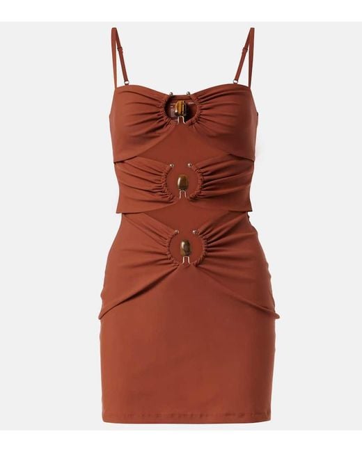 Christopher Esber Red Pierced Orbit Cutout Jersey Minidress