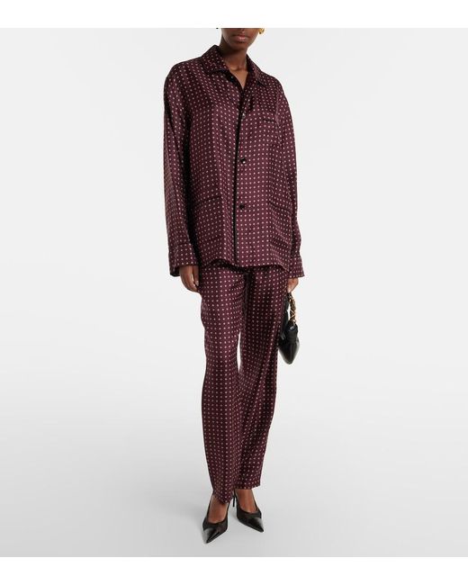 Saint Laurent Purple Printed Silk Satin Pajama Shirt