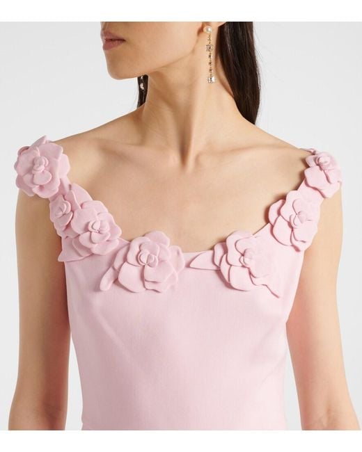Valentino Pink Crepe Couture Floral-Applique Midi Dress