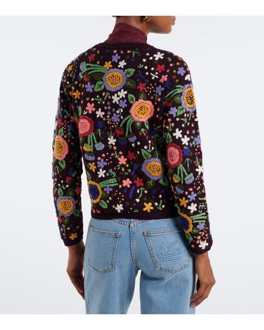 Etro Multicolor Floral Embroidered Wool Cardigan