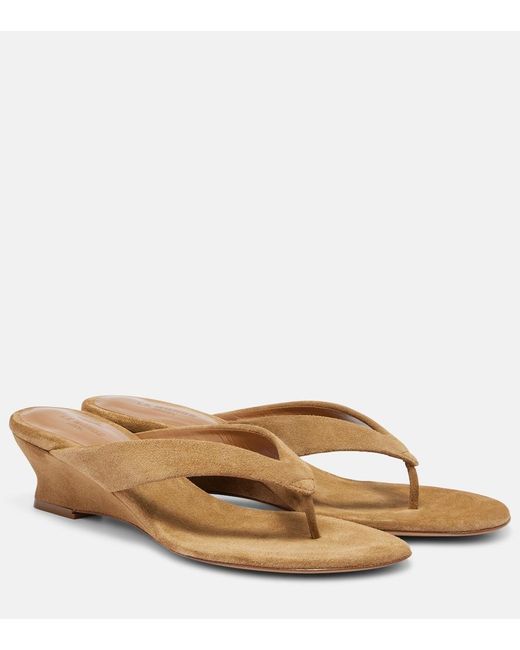 Le Monde Beryl Brown Micro Wedge 40 Suede Thong Sandals
