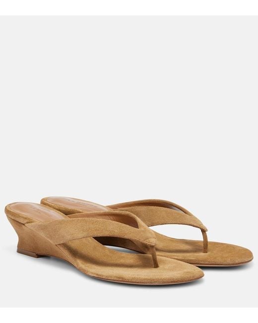 Le Monde Beryl Brown Micro Wedge 40 Suede Thong Sandals
