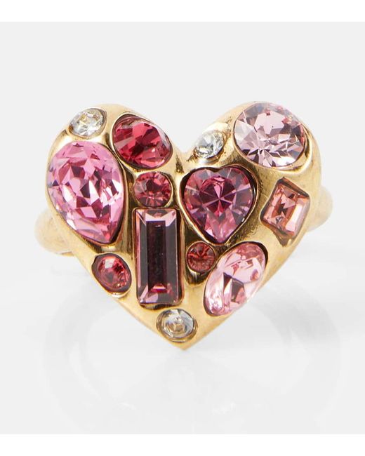 Oscar de la Renta Pink Ring Gemstone Heart mit Kristallen
