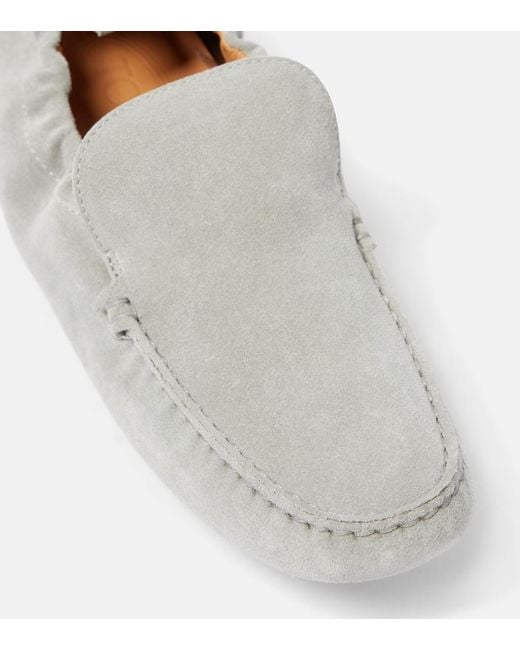 Tod's White Gommino Suede Driving Shoes