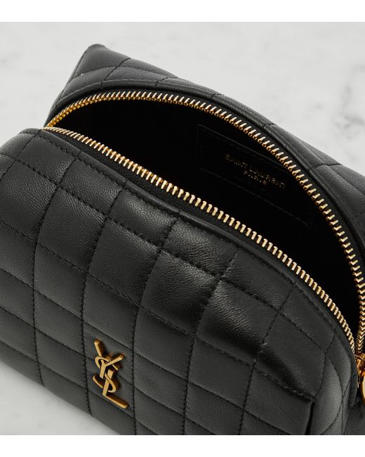 Saint Laurent Black Small Cosmetic Pouch With Cassandre Detail In Matelassé Carré Leather