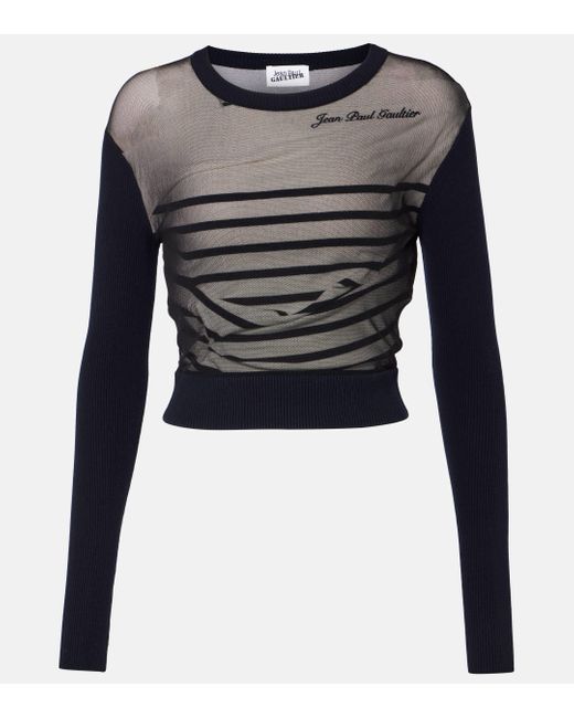 Jean Paul Gaultier Gray The Mariniere Jersey And Tulle Top