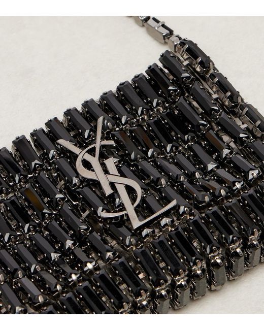 Saint Laurent Black Cassandre Micro Embellished Shoulder Bag