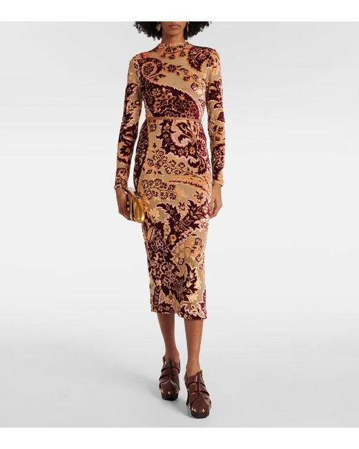 Etro Brown Paisley Jacquard Velvet Midi Skirt