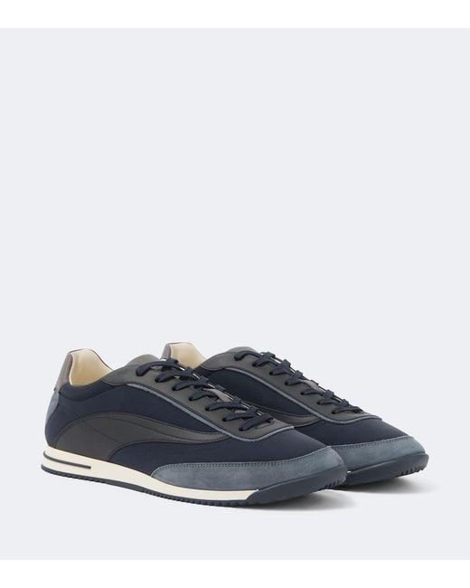 Brunello Cucinelli Blue Leather-Trimmed Sneakers for men