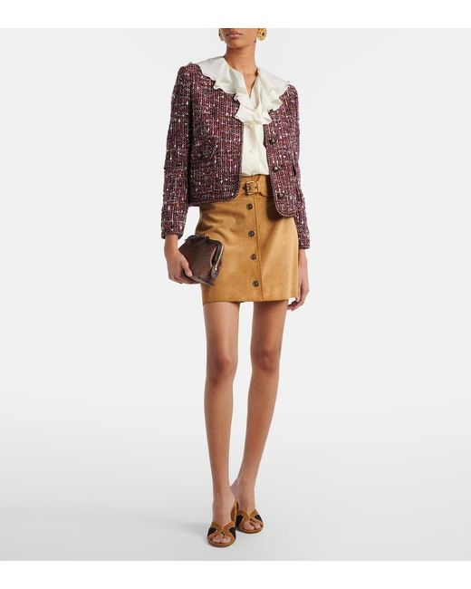 Etro Purple Cropped Cotton-Blend Boucle Jacket