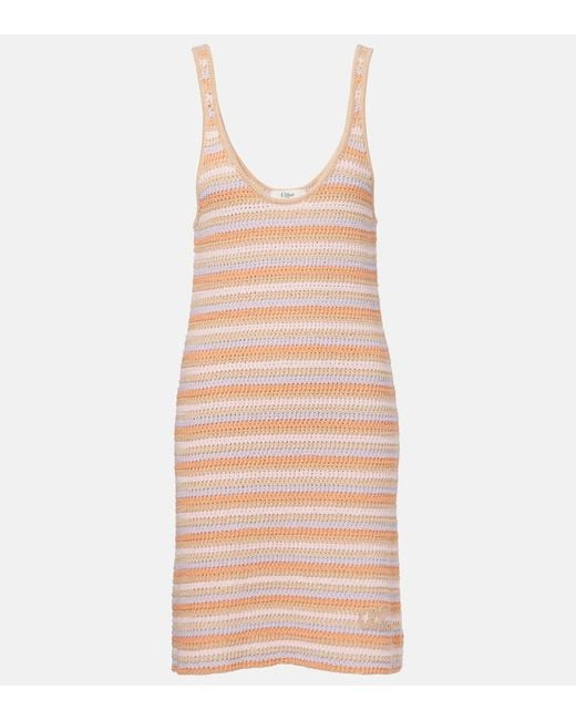 Vestido Corto De Punto De Algodon Chloé de color Pink