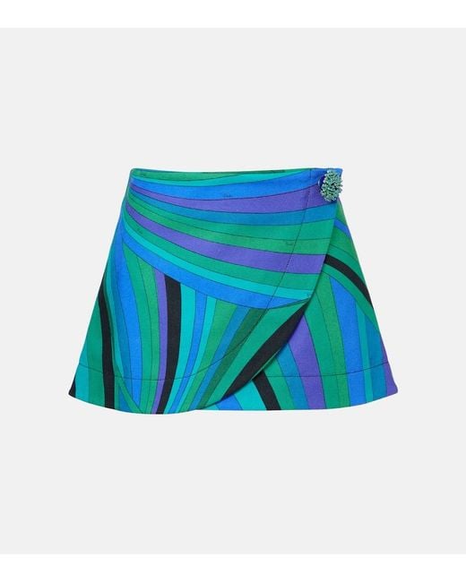 Emilio Pucci Blue Iride Cotton-Blend Wrap Skirt