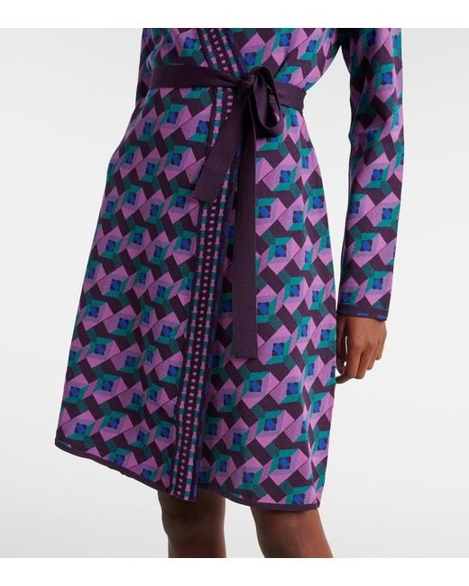 Diane von Furstenberg Blue Edwina Knitted Jacquard Wrap Dress