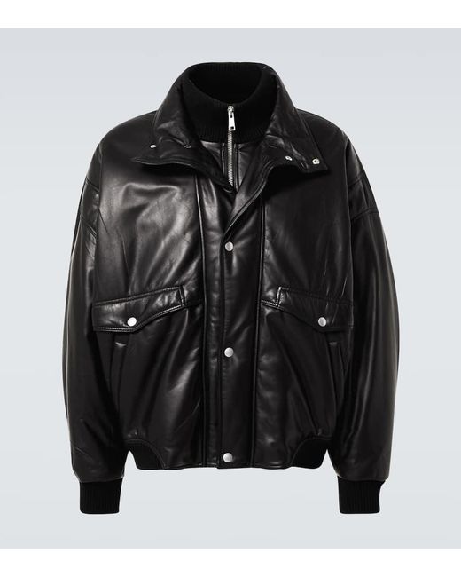 Prada Black Oversized Padded Leather Bomber Jacket for men