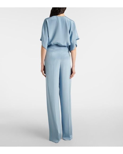 Max Mara Blue Origano High-Rise Silk Wide-Leg Pants