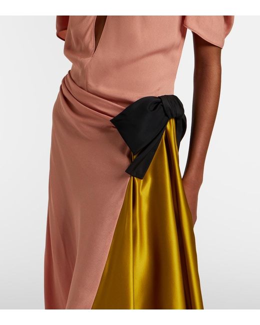 Valentino Orange Bow-Detail Draped Midi Dress