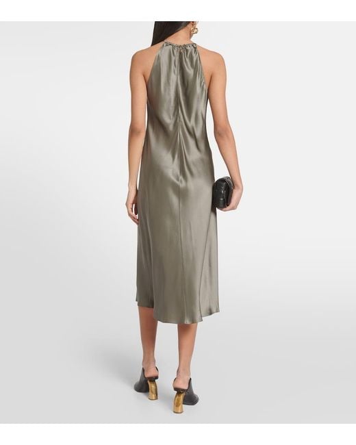 Nili Lotan Green Eglantine Halterneck Silk Midi Dress