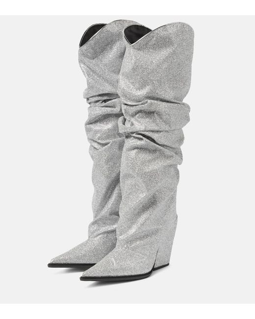 Alexandre Vauthier Gray Glitter Knee-High Boots