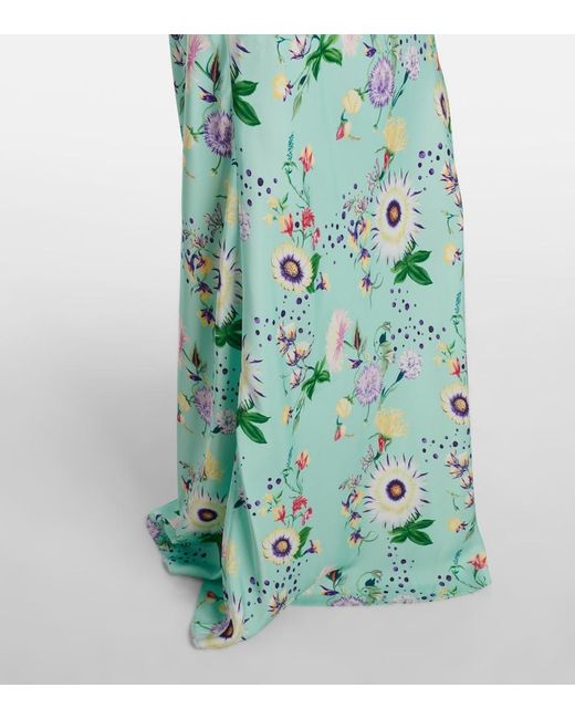 Rabanne Green Chain-Detail Floral Satin Maxi Skirt