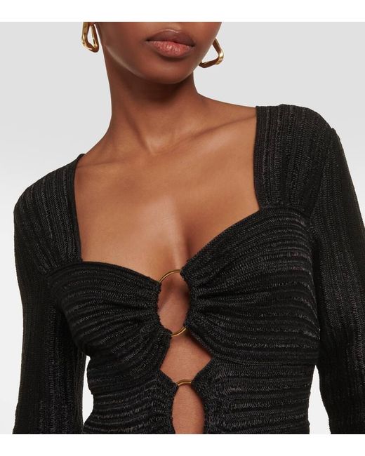 Tom Ford Black Metallic Cotton And Wool Midi Dress