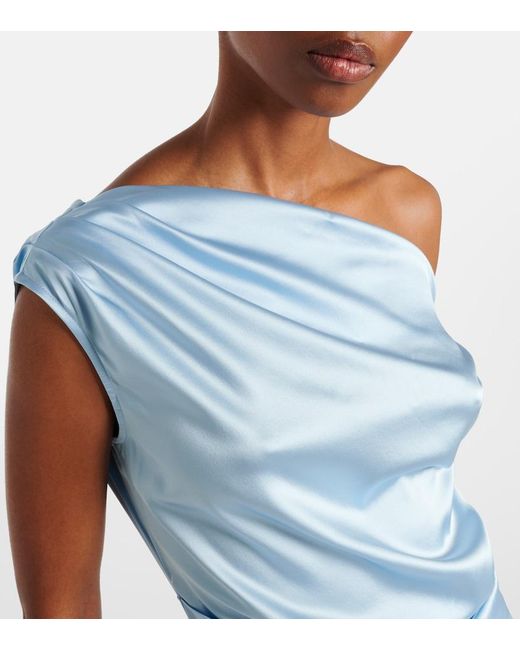 Staud Blue Phare Silk-Blend Satin Cocktail Dress