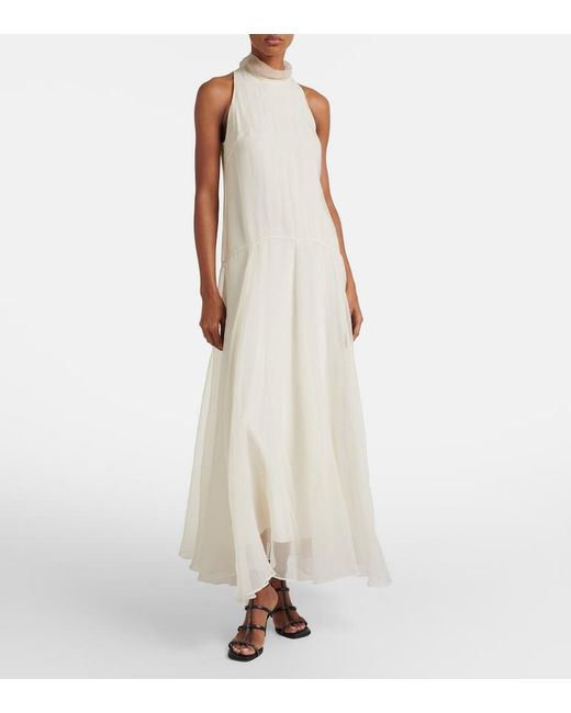 Brunello Cucinelli White Monili Silk Maxi Dress