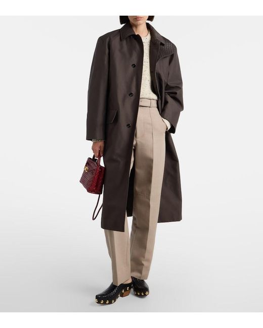 Bottega Veneta Black Intrecciato Leather-Trimmed Trench Coat