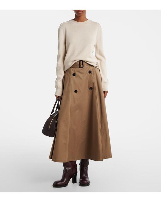 Falda Midi De Algodon Con Cinturon Burberry de color Brown
