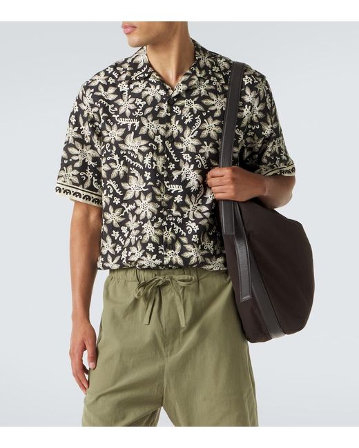 Commas Black Printed Cotton And Silk Bowling Shirt for men