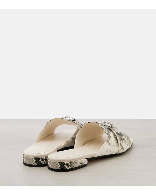 Jimmy Choo White Nako Snake-Effect Leather Slides