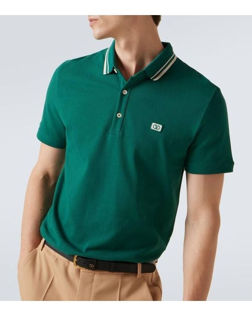 Valentino Green Vlogo Cotton Pique Polo Shirt for men