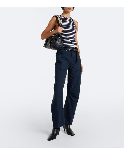 Veronica Beard Blue Sloan Cotton Barrel-Leg Pants