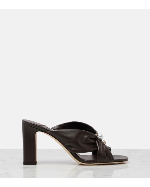 Jimmy Choo Brown Rafi Embellished Leather Mules